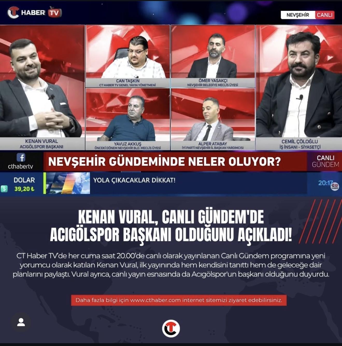 Kenan Vural Canlı Gündem’de Acıgölspor Başkanı Olduğunu Açıkladı